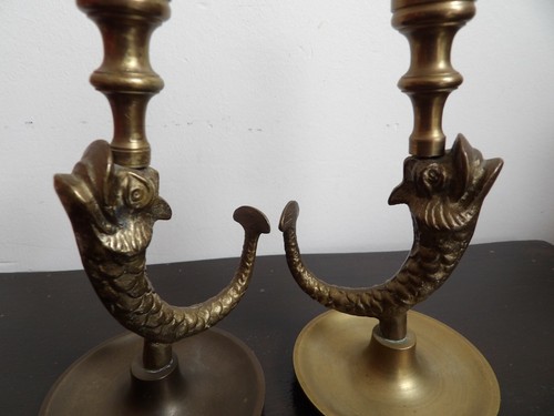 Paire bougeoirs dauphin - paire,